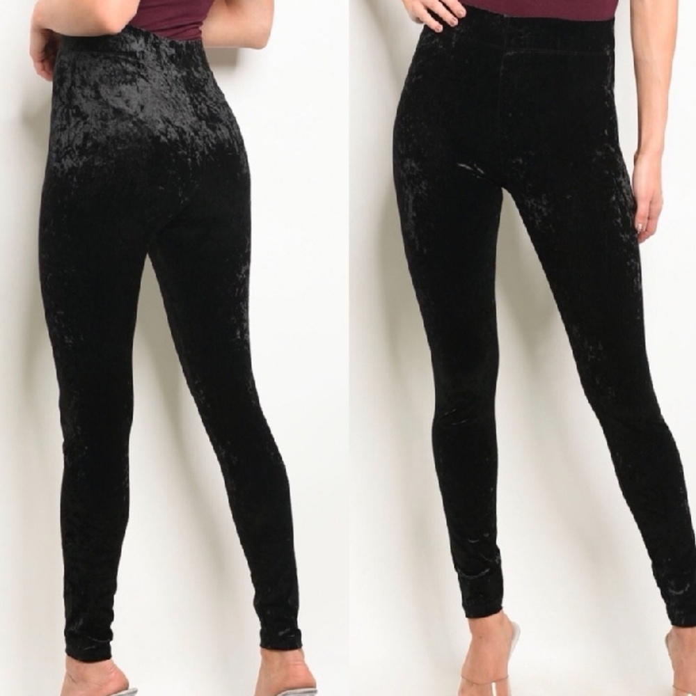 Black Crushed Velvet Leggings💥 Last 1 Final Price - Picture 2 of 3